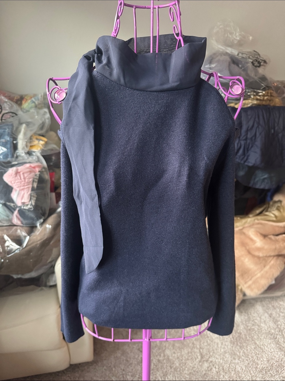 Women's Navy Scarf-Neck Knit Sweater top